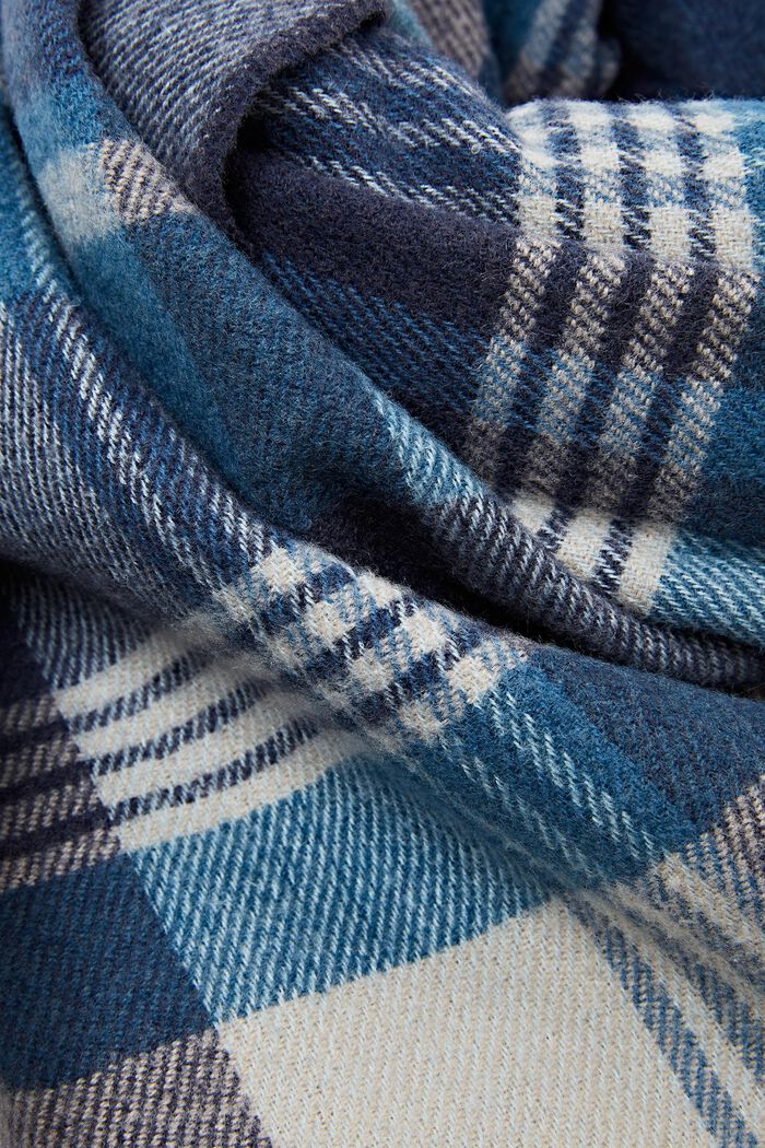 Checked Scarf, Cotton Blend, NAVY, detail image number 1