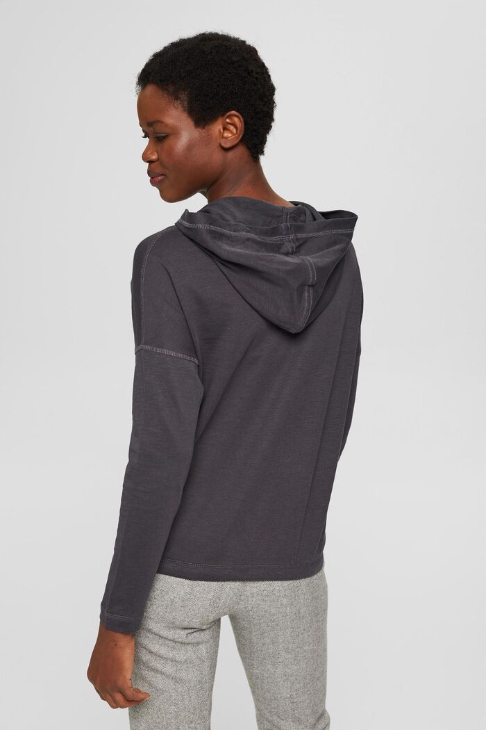 Lightweight, hooded long sleeve top, organic cotton, ANTHRACITE, detail image number 3