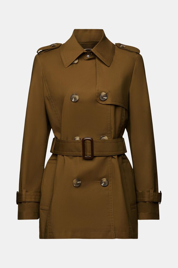 Short Double-Breasted Trench Coat, KHAKI GREEN, detail image number 6