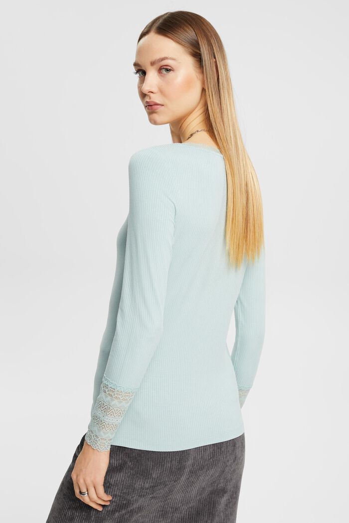 Ribbed long-sleeved top with lace details, LIGHT AQUA GREEN, detail image number 3