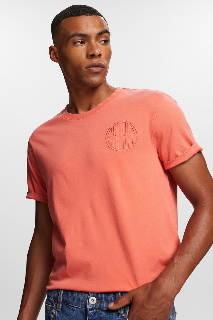 T-shirt with a stitched logo, 100% cotton, CORAL RED, detail image number 4