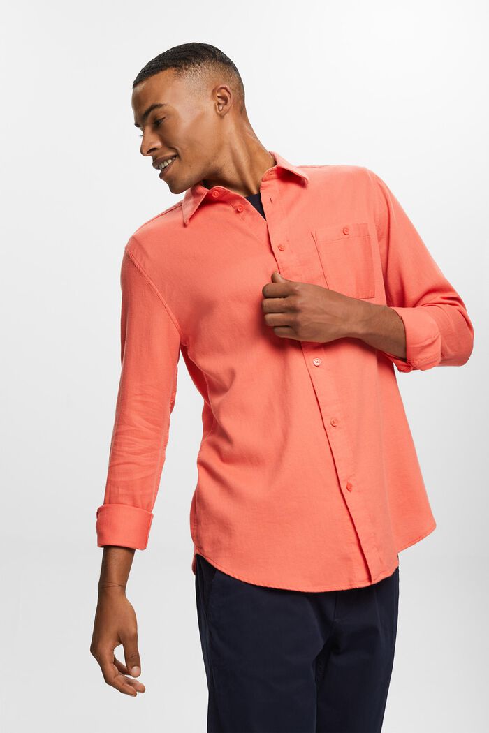 Textured slim fit shirt, 100% cotton, CORAL RED, detail image number 3