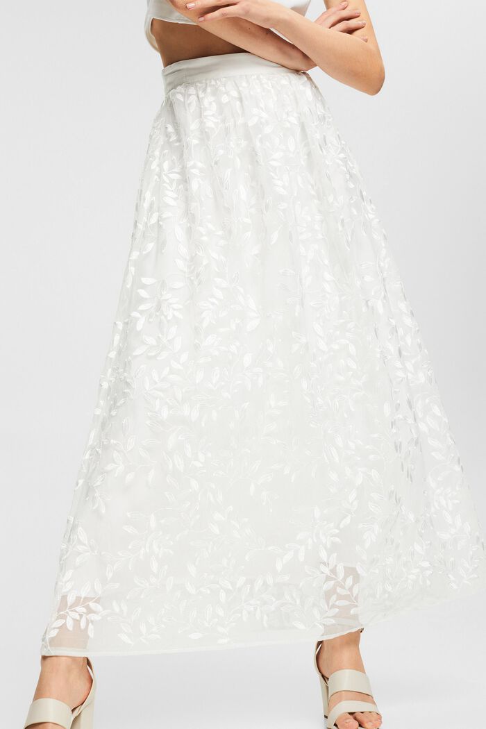 Maxi skirt with leaf appliqués, OFF WHITE, detail image number 0