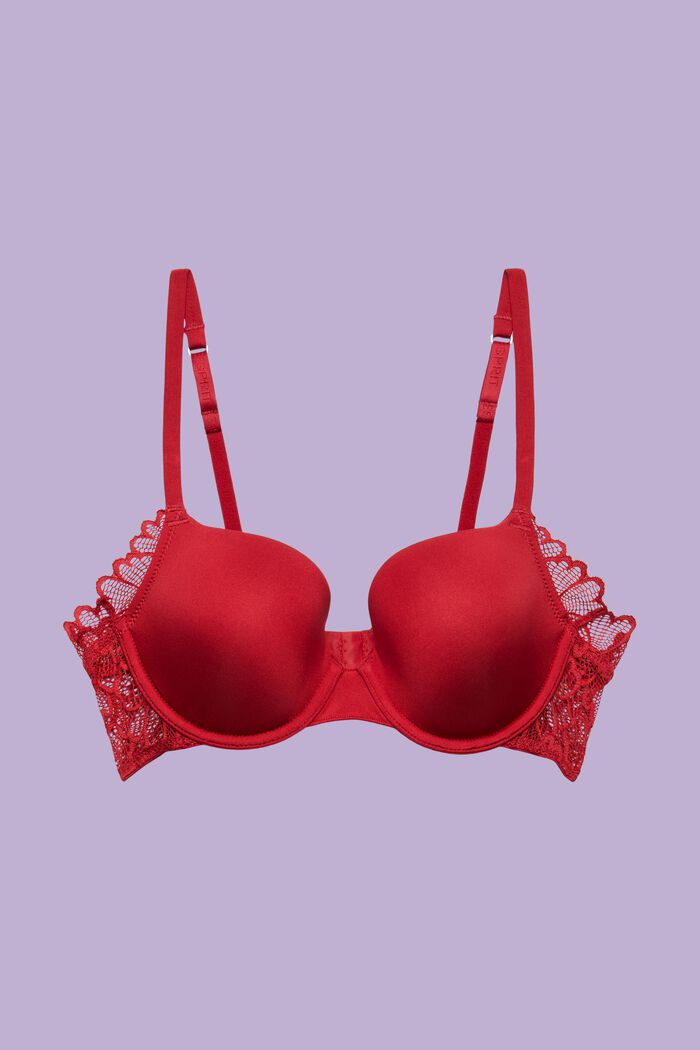 Padded Underwire Lace Bra, RED, detail image number 3