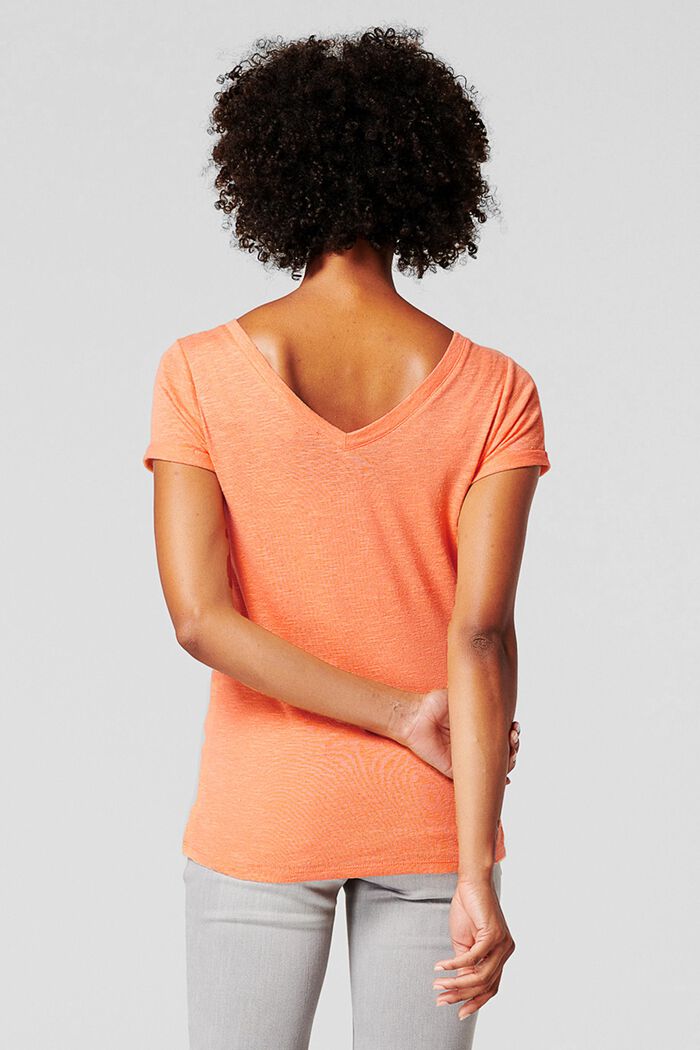 Linen blend: Double V-neck T-shirt, BURNT ORANGE, detail image number 1