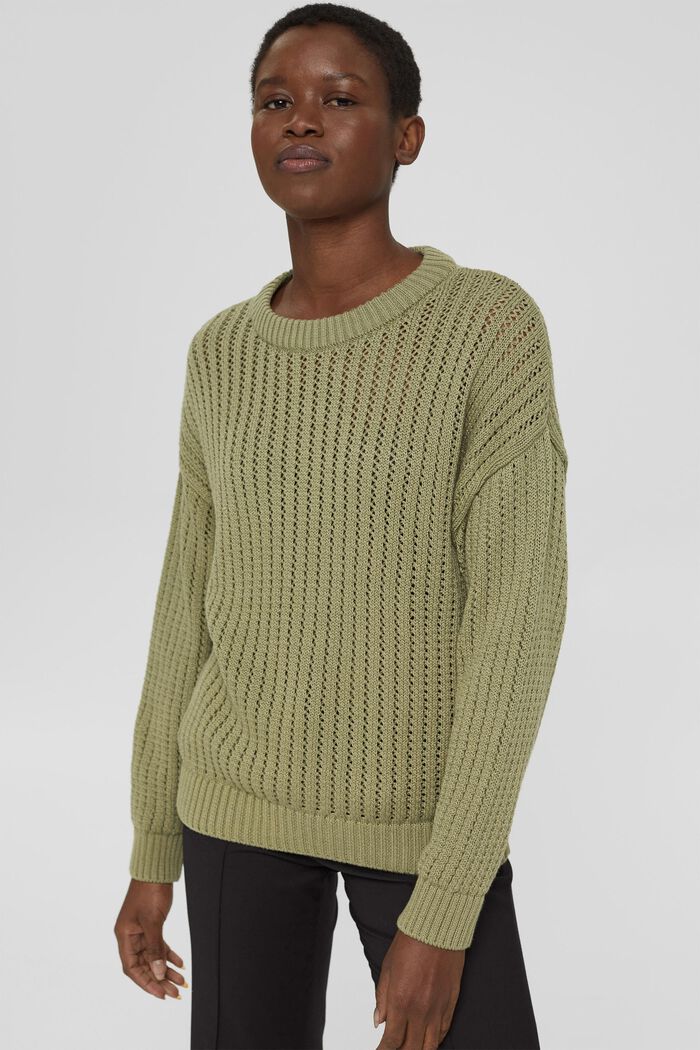Patterned knit jumper made of organic cotton, LIGHT KHAKI, detail image number 0