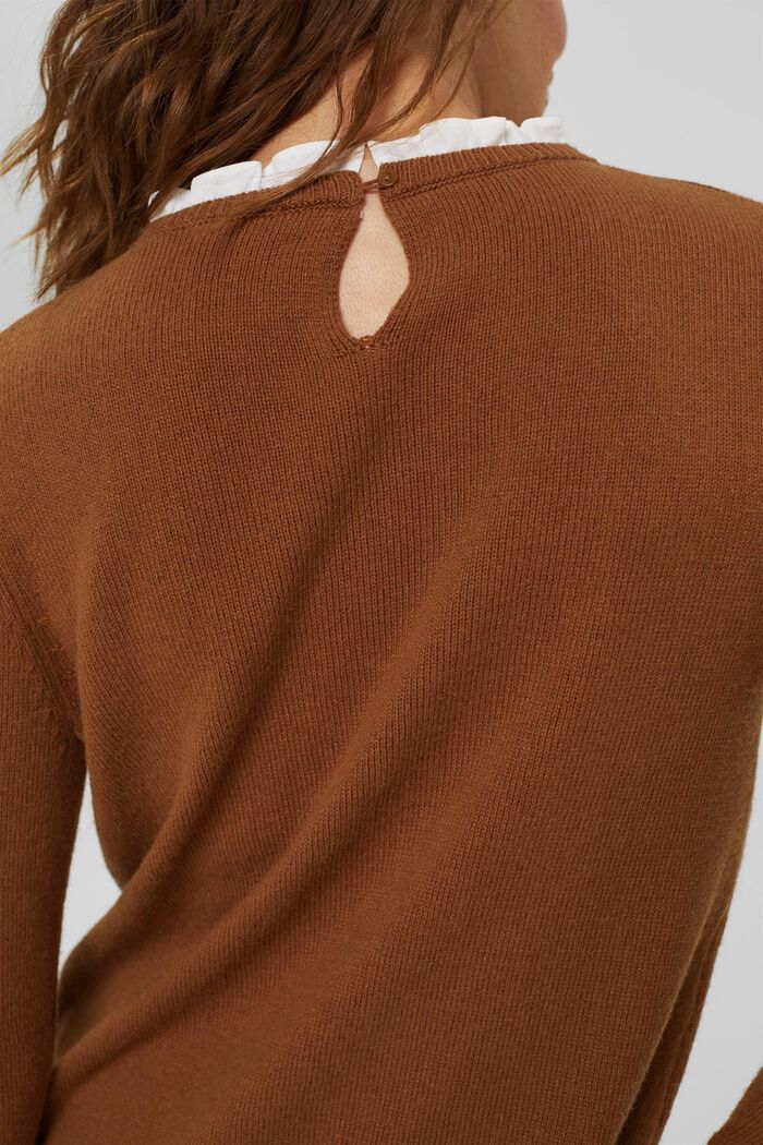 Wool blend: layered-effect jumper, TOFFEE, detail image number 2
