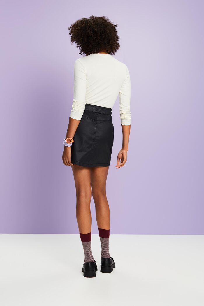 Coated Mini Skirt, BLACK, detail image number 3