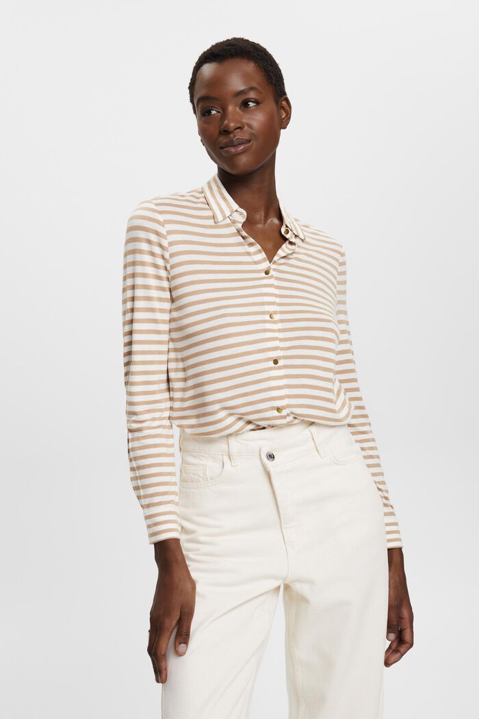 Striped long-sleeved top with buttons, OFF WHITE, detail image number 0