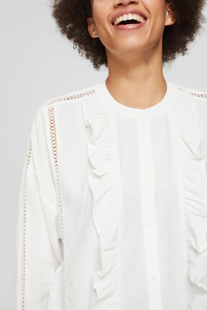 Blouse with frills, LENZING™ ECOVERO™, OFF WHITE, detail image number 2