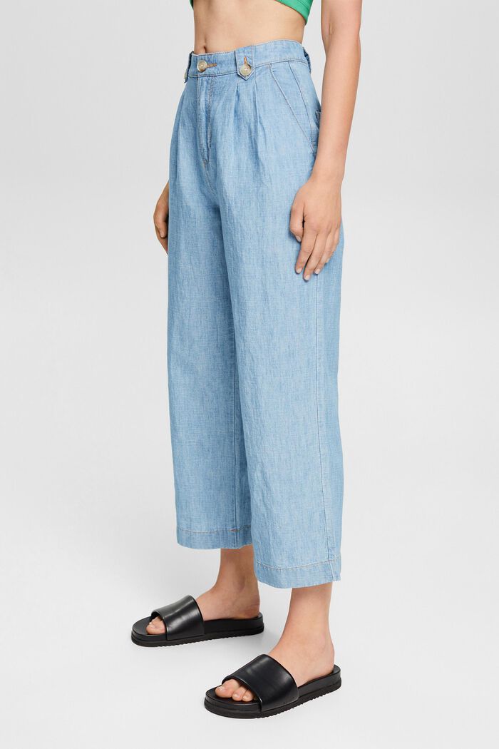 Linen blend: denim-style culottes, BLUE LIGHT WASHED, detail image number 0