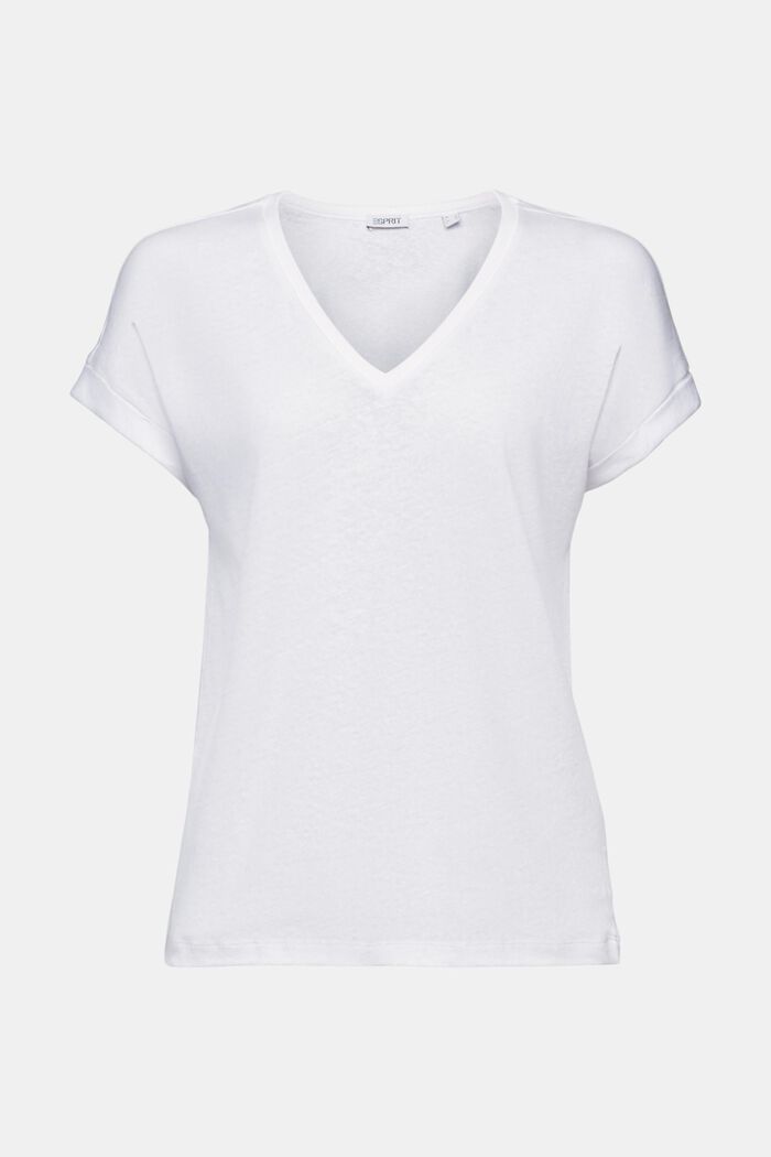 Cotton-Linen V-Neck T-Shirt, WHITE, detail image number 5