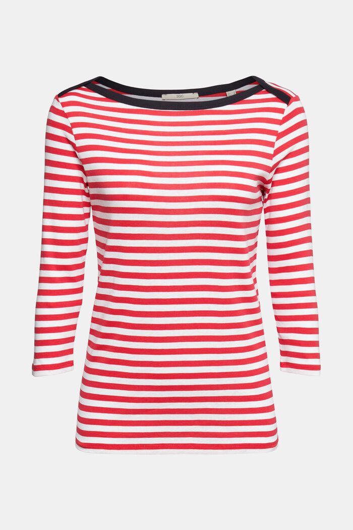 Striped boat neck shirt, RED, detail image number 2