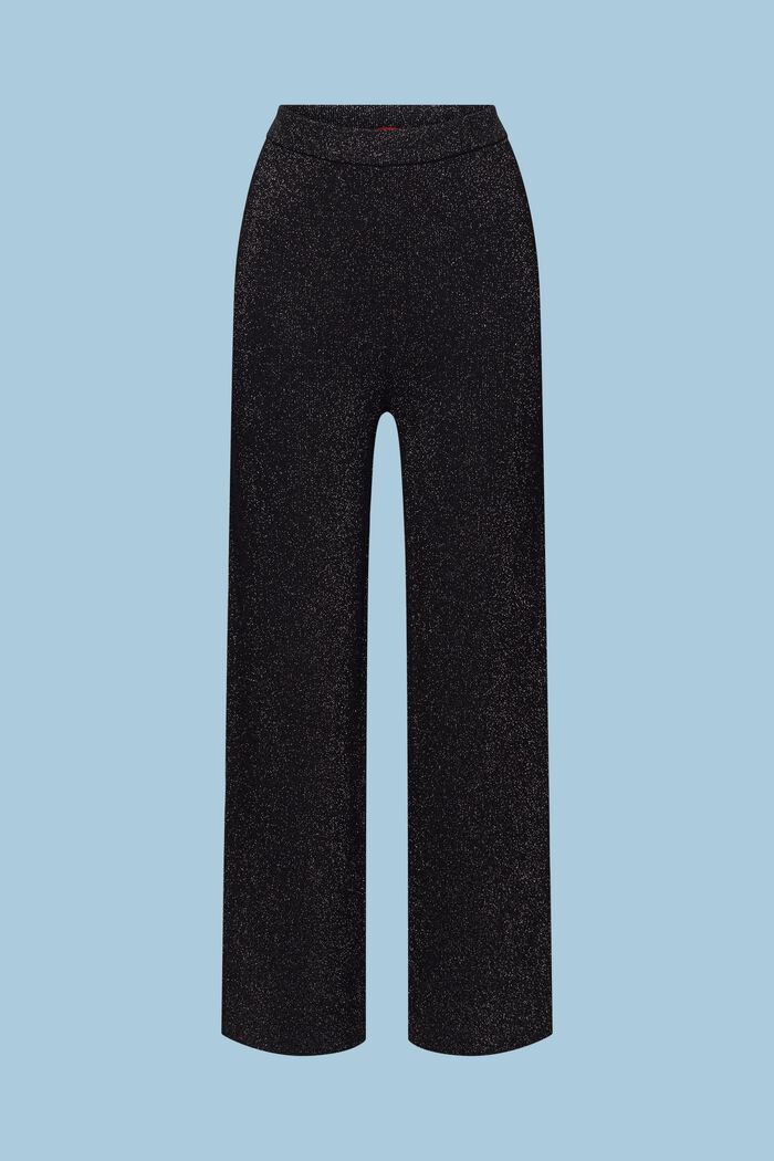 Shimmering Wide Leg Knit Pants, BLACK, detail image number 6