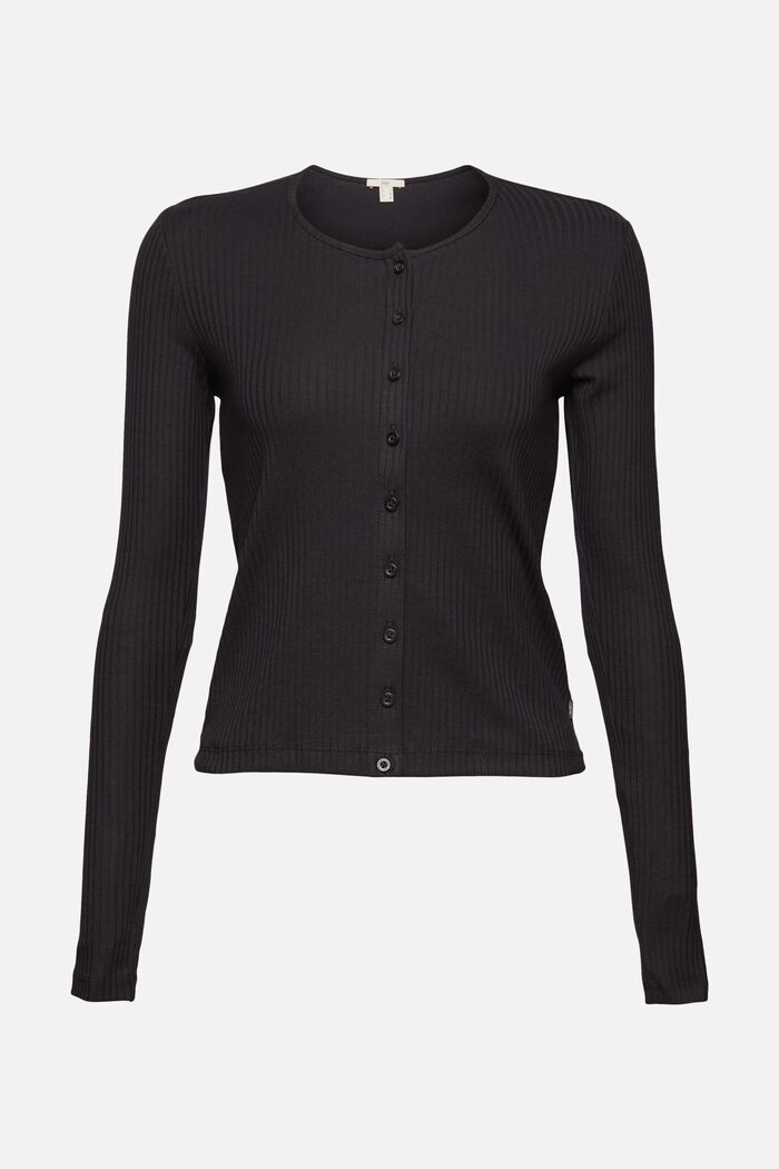 Long sleeve top with a button placket, organic cotton, BLACK, detail image number 6