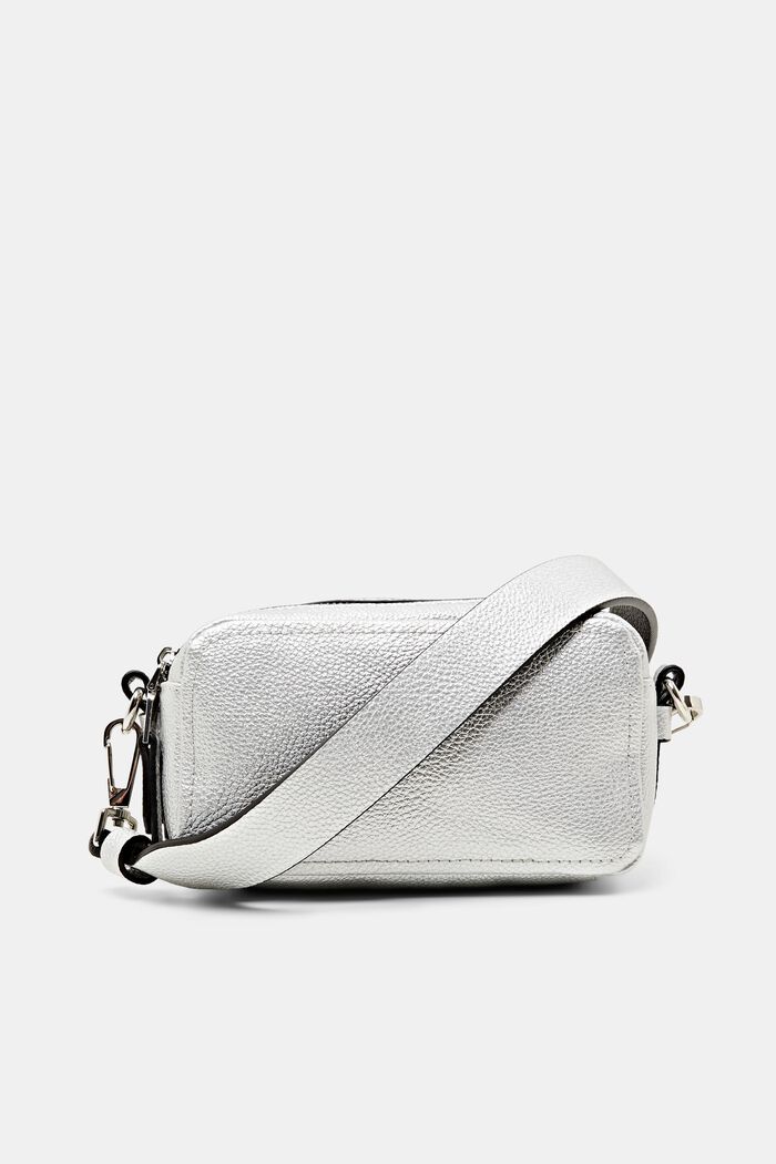 Small faux leather shoulder bag, SILVER, detail image number 0