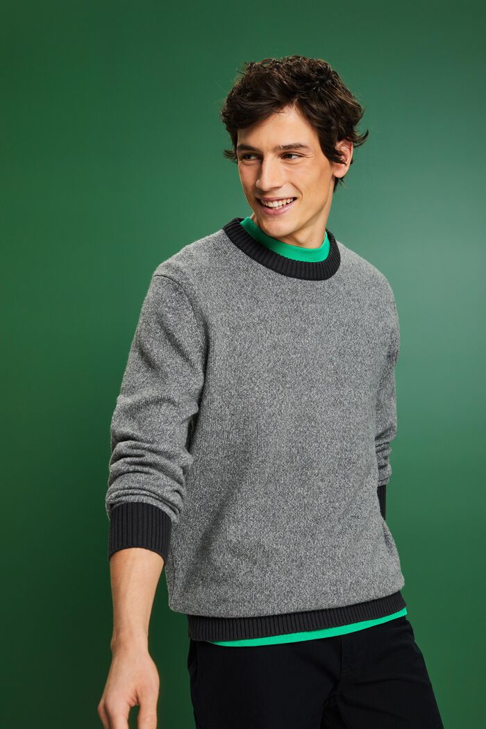 Wool Blend Crewneck Sweater, MEDIUM GREY, detail image number 4