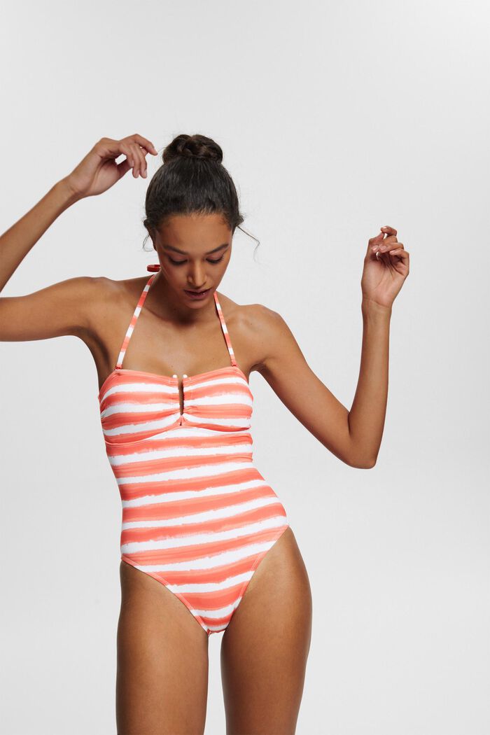 Striped swimsuit, CORAL, detail image number 0