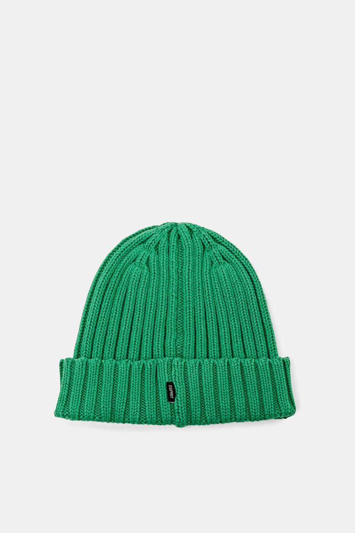 Rib knit beanie, GREEN, overview