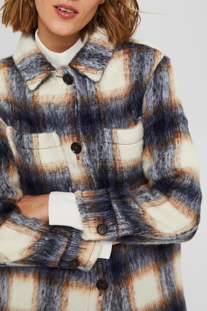 Made of a recycled wool blend: shaggy checked shacket, NAVY, detail image number 2
