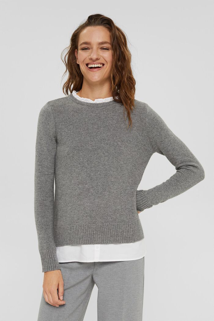 Wool blend: layered-effect jumper, GUNMETAL, detail image number 0