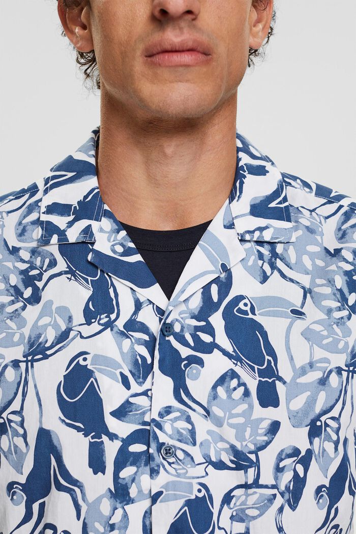 Short sleeve shirt with tropical print, 100% cotton, BLUE, detail image number 3