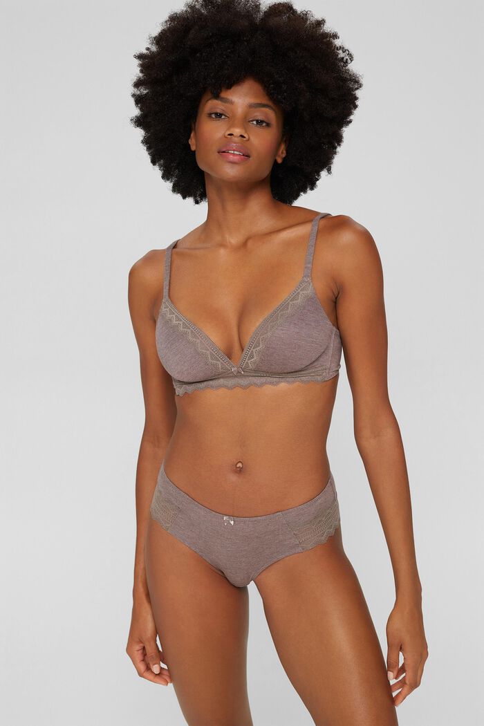 Padded, wireless bra with lace, TAUPE, detail image number 0
