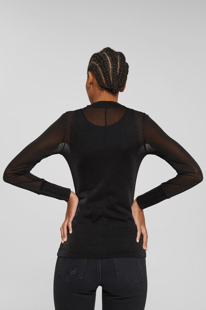 Semi-sheer long sleeve top with glitter, BLACK, detail image number 3