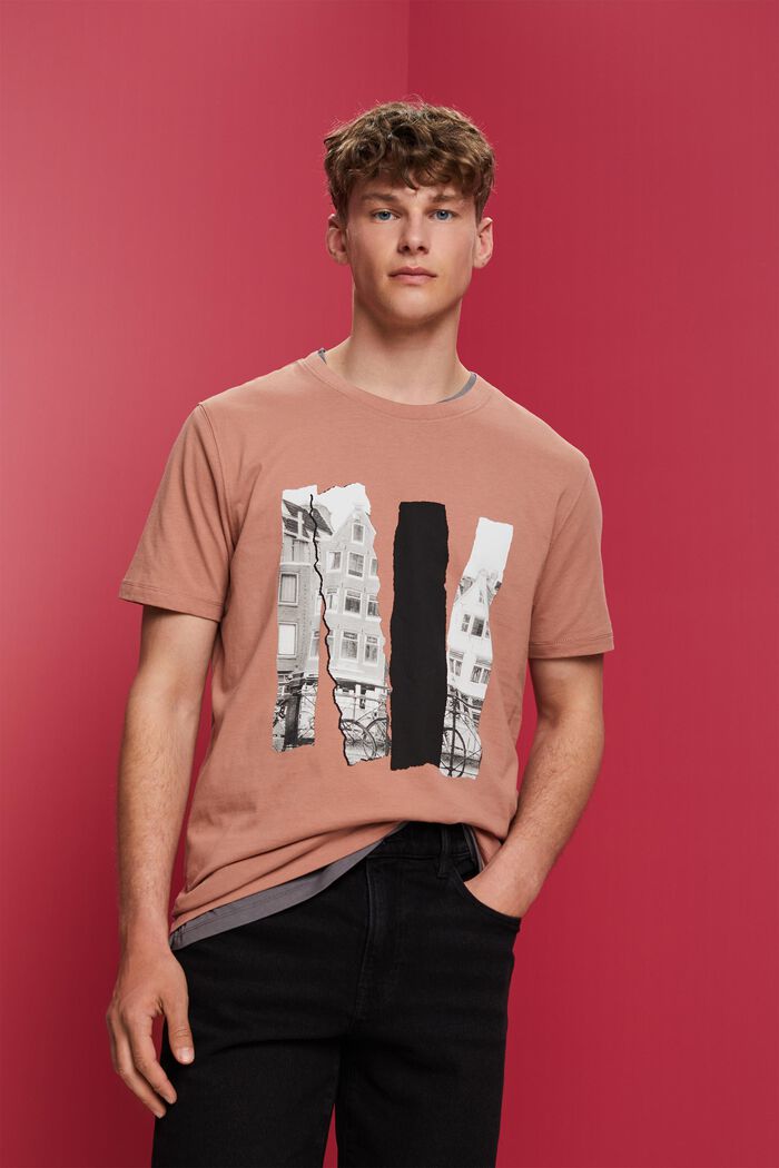 Crewneck t-shirt with print, 100% cotton, DARK OLD PINK, detail image number 0