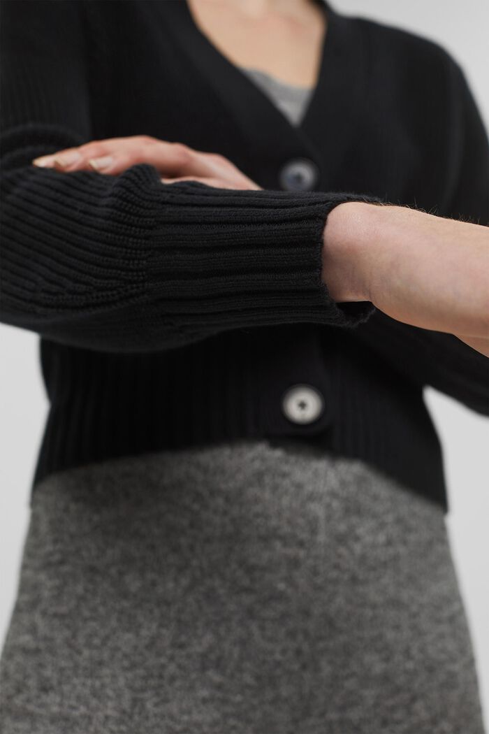 Cardigan with wide knit ribbed borders, BLACK, detail image number 2