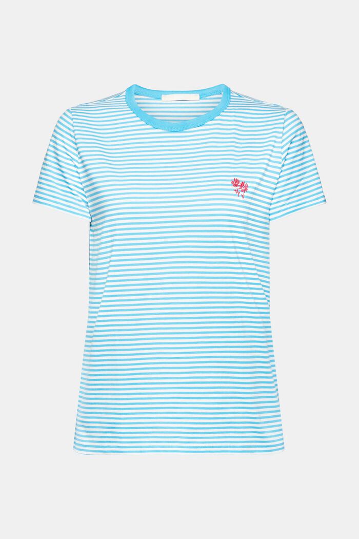 Striped t-shirt with embroidered flower, TURQUOISE, detail image number 6