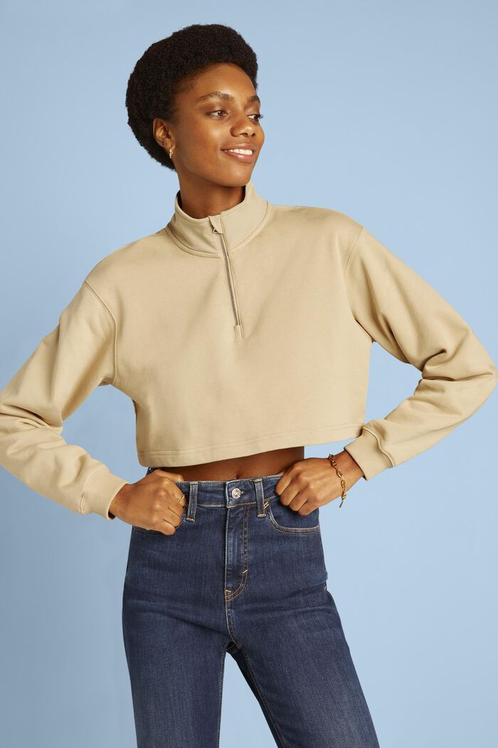 Cropped Organic Cotton Terry Sweatshirt, SAND, detail image number 0