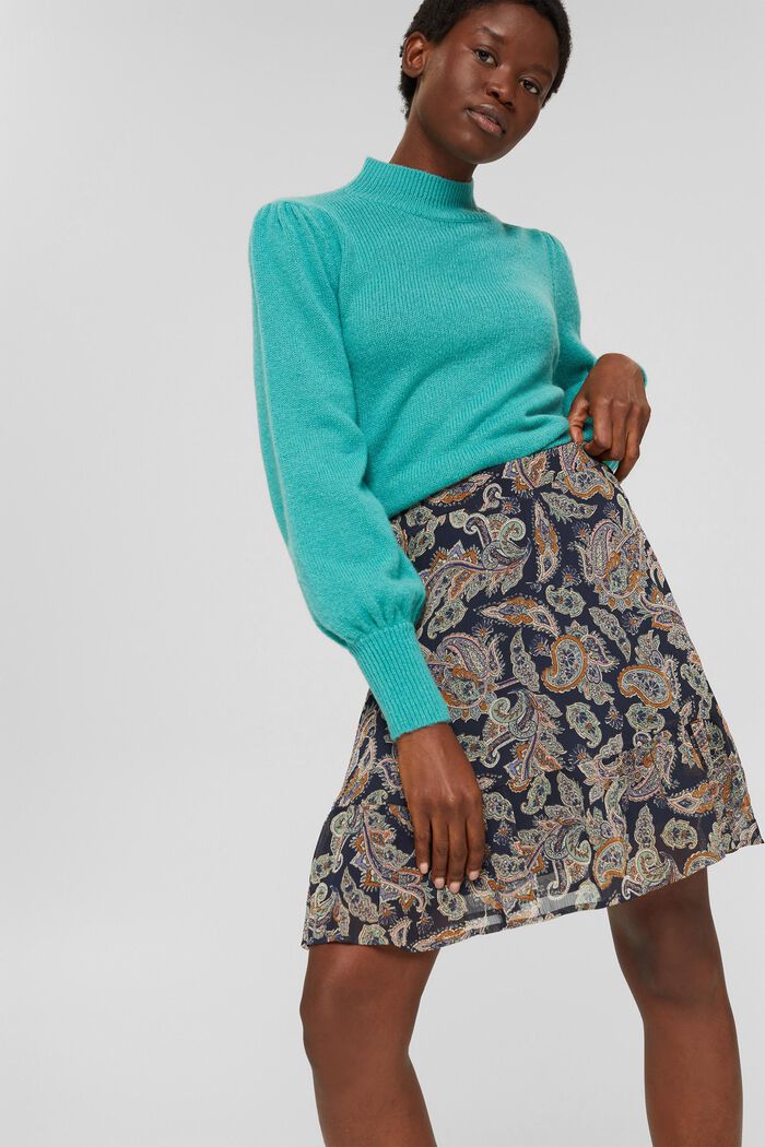 Recycled: chiffon mini skirt with paisley print, NAVY, detail image number 5