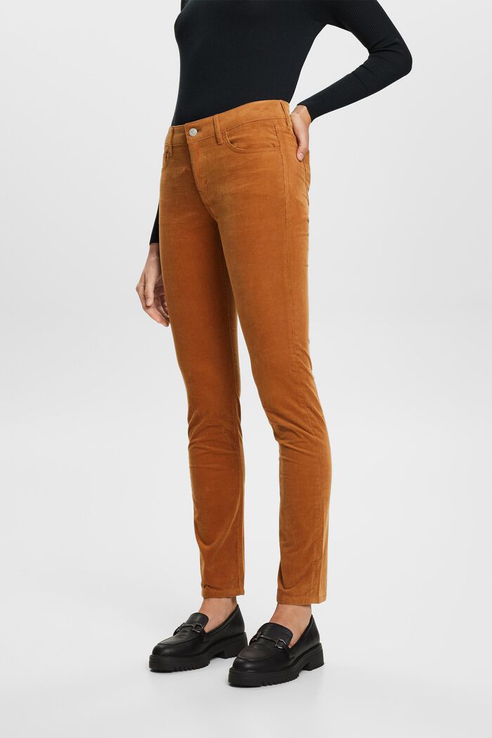 Mid-Rise Slim Corduroy Trousers, CARAMEL, detail image number 0