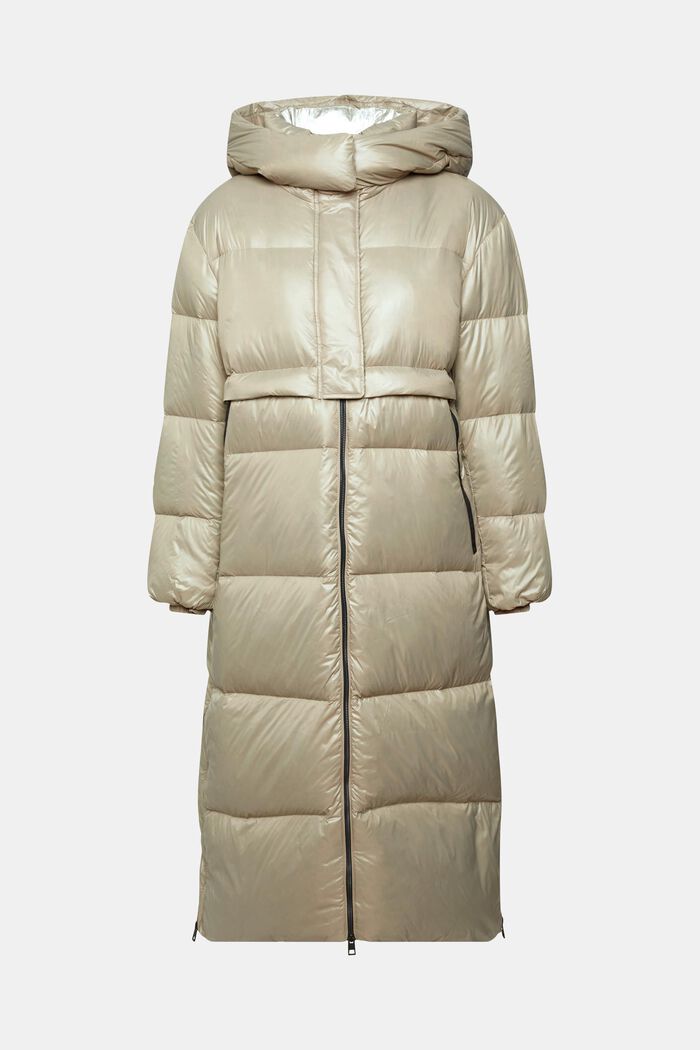 Long quilted coat with recycled down filling, PALE KHAKI, detail image number 6