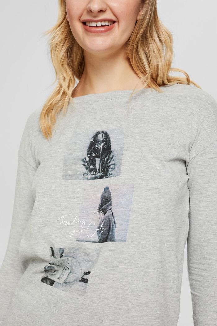 Long sleeve top with a photo print, in an organic cotton blend, LIGHT GREY, detail image number 2