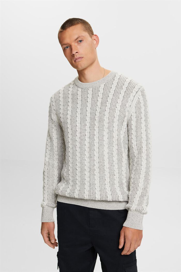 Cable-Knit Crewneck Sweater, BROWN GREY, detail image number 1