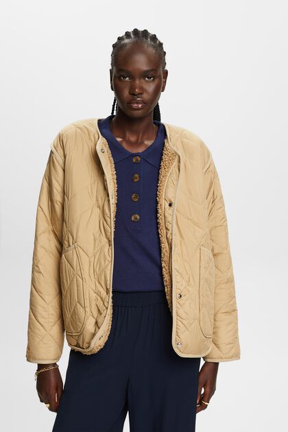 ESPRIT - Recycled: quilted jacket with teddy lining at our Online Shop