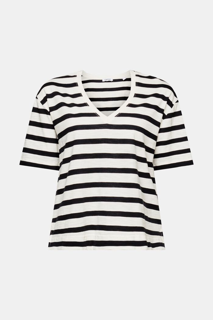 Striped V-Neck T-Shirt, BLACK, detail image number 6
