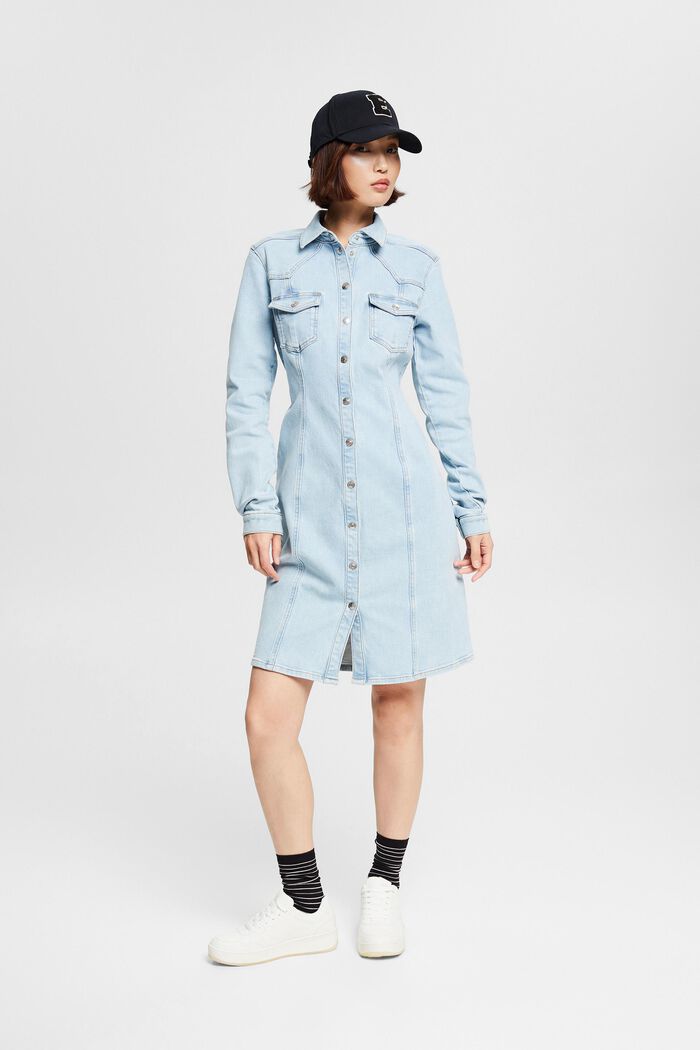 Denim dress with a button placket, BLUE LIGHT WASHED, detail image number 1