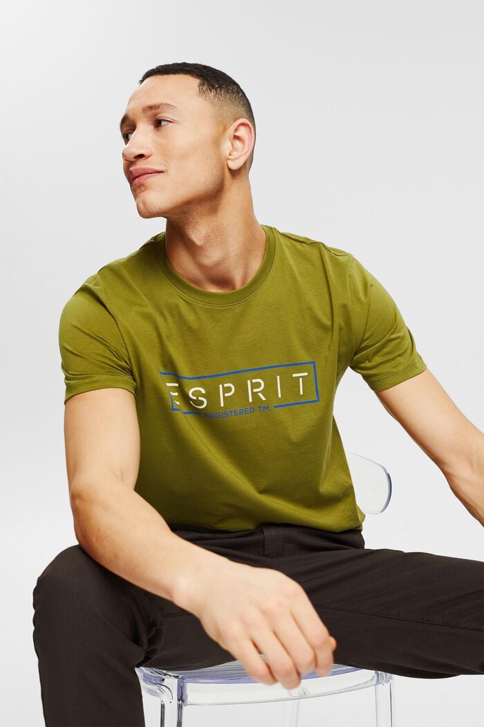 Jersey T-shirt with a logo print, LEAF GREEN, detail image number 4