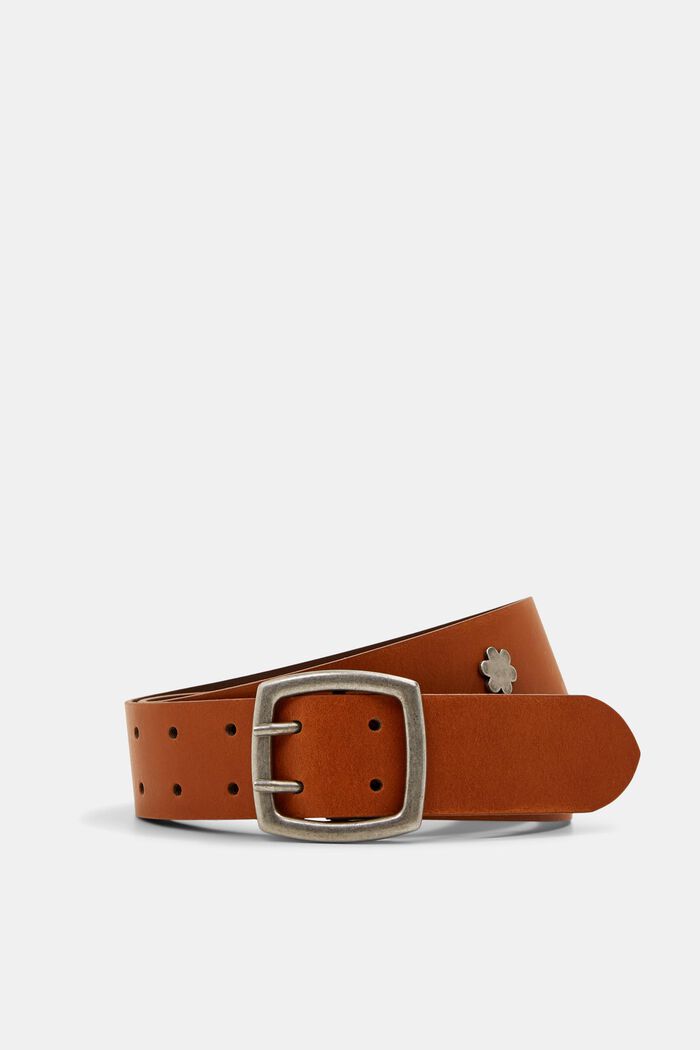 Leather: wide belt with studs, RUST BROWN, detail image number 0