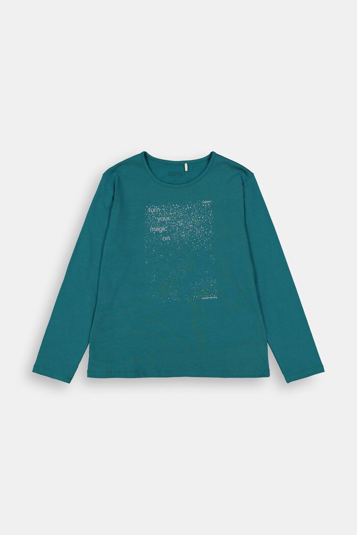 Long sleeve top with a glitter print, AQUA GREEN, detail image number 0