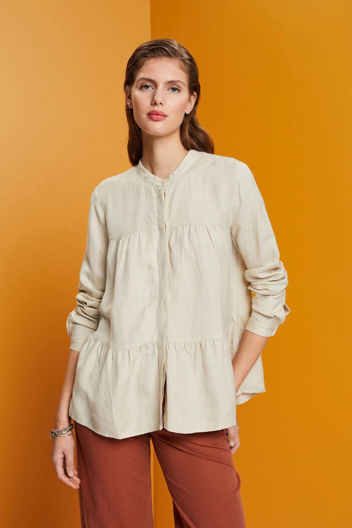 Linen blend blouse, LIGHT TAUPE, detail image number 0