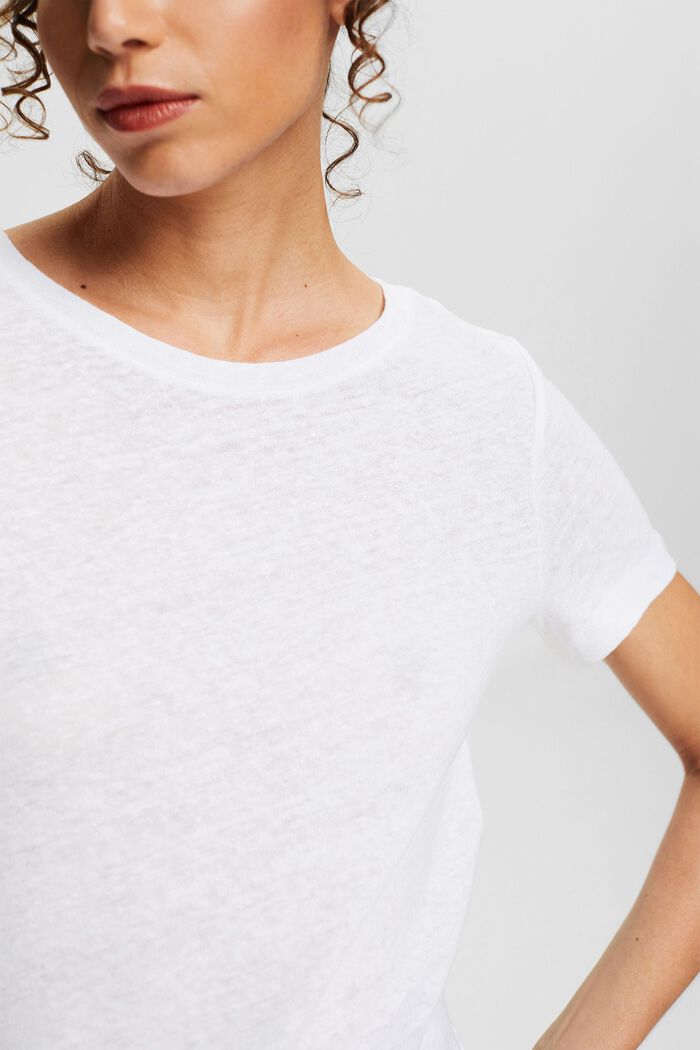 Plain-coloured T-shirt in blended linen, WHITE, detail image number 2