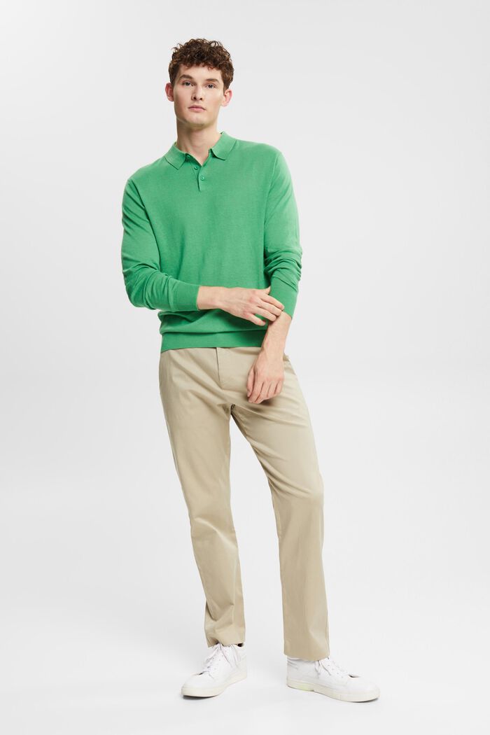 Containing TENCEL™: long sleeve polo shirt, GREEN, detail image number 1