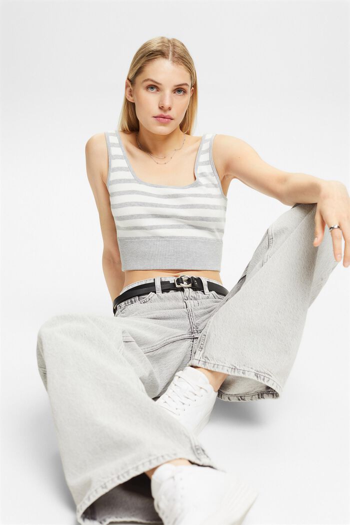 Striped Cropped Sweater Tank Top, LIGHT GREY, detail image number 0