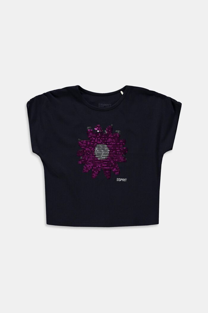 T-shirt with reversible sequins, NAVY, overview