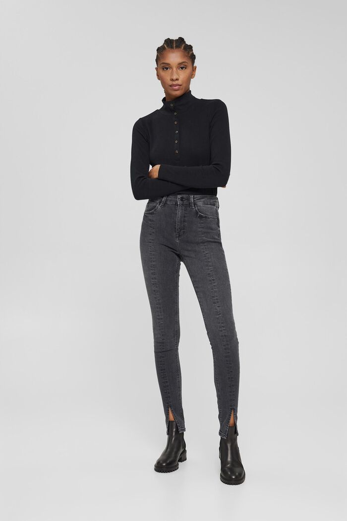 Stretch jeans with a slit, in organic cotton