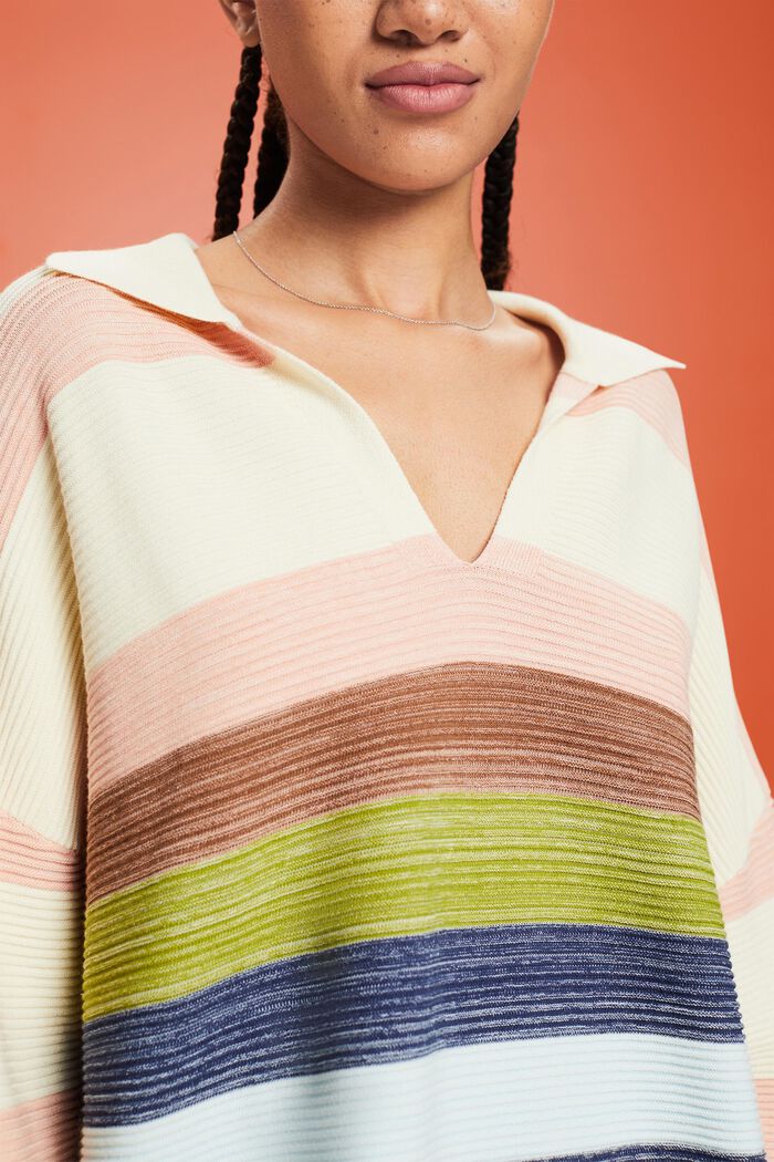 Striped Polo V-Neck Sweater, ICE, detail image number 3